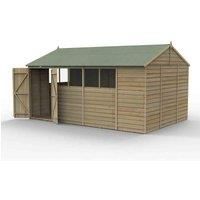 15' x 10' Forest 4Life 25yr Guarantee Overlap Pressure Treated Double Door Apex Wooden Shed - 6 Windows (4.48m x 3.21m)