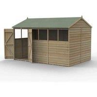 12' x 8' Forest 4Life 25yr Guarantee Overlap Pressure Treated Double Door Reverse Apex Wooden Shed - 6 Windows (3.6m x 2.61m)