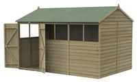 12' x 8' Forest 4Life 25yr Guarantee Overlap Pressure Treated Double Door Reverse Apex Wooden Shed - 6 Windows (3.6m x 2.61m)