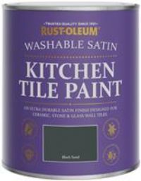 Rust-Oleum Black water resistant Kitchen Tile Paint in Satin Finish - Black Sand 750ml