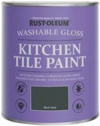 Rust-Oleum Black Water-Resistant Kitchen Tile Paint in Gloss Finish - Black Sand 750ml