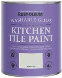 Rust-Oleum Grey Water-Resistant Kitchen Tile Paint in Gloss Finish - Winter Grey 750ml