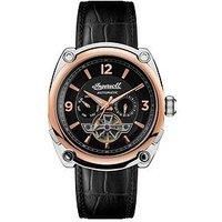 Ingersoll Ingersoll The Michigan Black And Gold Detail Automatic Dial Black Leather Strap Watch