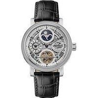 Ingersoll The Row Mens 45mm Automatic Moonphase Watch with Silver Skeleton Dial and Black Leather Strap I12401