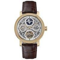 Ingersoll The Row Mens 45mm Automatic Moonphase Watch with Silver Skeleton Dial and Brown Leather Strap I12402