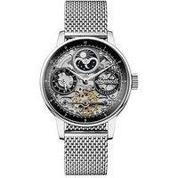 Ingersoll 1892 The Jazz Mens 42mm Automatic Moonphase Watch with Black Skeleton Dial and Milanese Mesh Bracelet I07708