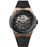 Ingersoll The Springfield Mens 48mm Automatic Watch with Black Skeleton Dial and Black PU/Alcantra Strap I15202