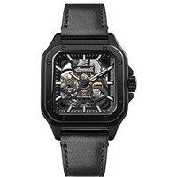 Ingersoll Gents Automatic Watch, Black Dial Square Stainless Steel Case And Black Leather Strap