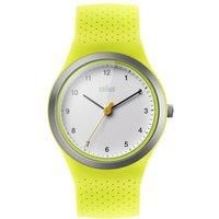 Braun Women/'s Quartz Watch with White Dial Analogue Display and Yellow Silicone Strap
