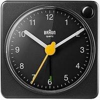 Braun Classic Travel Analogue Clock with Snooze and Light, Compact Size, Quiet Quartz Movement, Crescendo Beep Alarm in Black, Model BC02XB, One