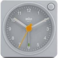 Braun Classic travel Analogue Alarm Clock with Snooze and Light, Compact Size, Quiet Quartz Movement, Crescendo Beep Alarm in grey, model BC02XG