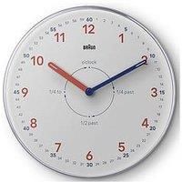 Braun Analogue Time Teacher Wall Clock with Silent Quartz Movement, Easy to Read Dial, 23cm Diameter in White, Model BC26TW.