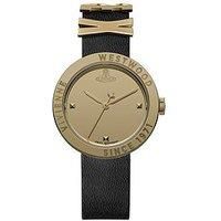 Vivienne Westwood Rebel Ladies 30mm Quartz Analogue Display Watch with Gold Mirror Dial and Black Leather Strap