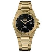 Vivienne Westwood The Hanwell Ladies Quartz Watch Black Dial Gold Stainless Steel Case And Bracelet