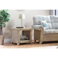 Desser Clifton Side Table with Storage Shelf – Glass Top Lamp Coffee Table with Natural Wicker Rattan Cane Frame – Luxury Indoor Conservatory or Living Room Furniture – H58cm x W65cm x D59cm