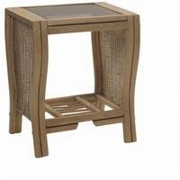 Desser Opera Lamp Table with Storage Shelf – Glass Top Side Table with Wicker Rattan Cane Pole Frame Light Oak Finish – Luxury Indoor Conservatory or Living Room Furniture – H58cm x W47cm x D40cm