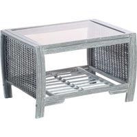 Desser Turin Grey Coffee Table with Storage Shelf – Glass Top Table with Wicker Rattan Cane Pole Frame Natural Wash – Luxury Indoor Conservatory or Living Room Furniture - H46cm x W73cm x D52cm
