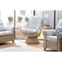 Desser Natural Deluxe Conservatory Swivel Rocker Chair with Athena Check Cushion – 360° Swivel with Rocking Motion – Real Cane RattanIndoor Furniture – Quallofil Technology – H108cm x W83cm x D98cm