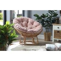 Desser Indoor Natural Rattan Papasan Chair with Cushion – Fully Assembled Adjustable Round Natural Cane Wicker Seat with UK Made Cushions – H97cm x W104cm x D85cm