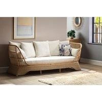 Desser Natural Rattan Day Bed Sofa – Fully Assembled Large Indoor Cane Wicker Daybed Settee with UK Made Cushions in Jasper Fabric – H92cm x W226cm x D85cm