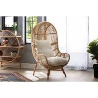 Desser Loft Rattan Chair – Fully Assembled Arching Natural Cane Indoor Wicker Floor Standing Hanging Style Seat with UK Made Cushions in Jasper Fabric – H145cm x W81cm x D92cm