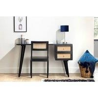Desser Venice Desk & Chair Set – Rattan & Mango Wood Dressing Table & Chair for Home Office & Bedrooms – With 2 Drawers in Black