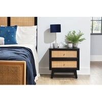 Desser Venice Rattan Bedside Table with 2 Drawers – Cane & Mango Wood Nightstand in Black with 2 Drawers – Wicker Bedroom or Living Room Furniture - H55cm x W55cm x D45cm