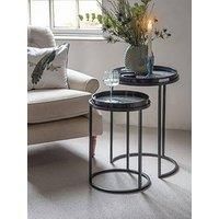 Laura Ashley Belvedere Peacock Print Set Of 2 Side Tables