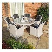 Rowlinson Prestbury 6 Seater Rattan Round Dining Table Chair Set Garden Grey