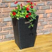 2 x Rowlinson Square Rattan Planter Black Raised Flower Bed Pot Patio