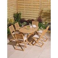 Rowlinson Ashdown Folding 6 Seat Oval Dining Set with Cushions, Brown