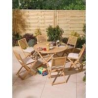 Rowlinson Ashdown Folding 6 Seat Round Dining Set with Cushions, Brown