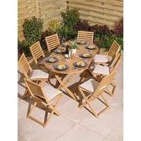 Rowlinson Ashdown Folding 8 Seat Oval Dining Set with Cushions, Brown