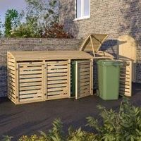 Rowlinson Wooden Quadruple 4 Wheelie Bin Store Tidy Garden Storage Timber