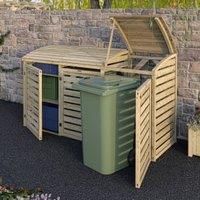 Rowlinson Wooden Wheelie Bin & Double Recycling Box Store Tidy Garden Storage