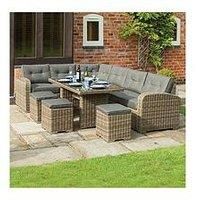 Oakworld Alfresco Rattan Garden Corner Sofa Dining Set   Natural