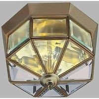 Antique Brass Finish Lantern style Flush Ceiling Light with Glass Panels, 8235AB