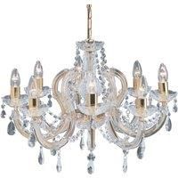 8 Light Polished Brass Ceiling Fitting Chandelier Light with Clear Crystal Drops