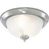 Modern 2 Light Flush Ceiling Light With Ribbed Glass In Satin Silver