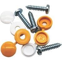 Pearl Automotive Slotted Self-Tapping Yellow/White Number Plate Screws & Caps 4 Piece Set (314YY)