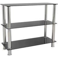 AVF S13 Wide 3 Shelf Shelving Storage Unit in Black Glass and Chrome Legs