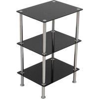 AVF S33 Square Shelving Unit - 3 Tier Black Safety Glass Shelves with Chrome Legs, Storage Unit, Display Shelving, 5kg Max Shelf Weight