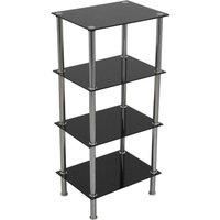 AVF S44 Small Four Shelf Storage Unit - Black Glass & Chrome Legs - 4 Tiers