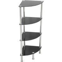 AVF S64 4 Shelf Corner Shelving Storage Unit in Black Glass and Chrome Legs