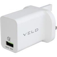 Veld 18W Super Fast USB Wall Charger, UK Mains Plug, QC 3.0, Samsung Galaxy Mobile Phones S10/S9/S8/S7/S20, iPhone 12/11/11 pro/Xs/XR/X/8/7/6/6S, Huawei, AirPods, Tablets, Qi Pads + other USB Devices