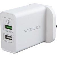 Veld 30W Super Fast 2 Port Dual USB Wall Charger, UK Mains Plug, QC 3.0, Compatible with Samsung Galaxy Mobile Phones S10/S9/S8/S7/S20, iPhone 12/11/11 pro/Xs/XR/X/8/7/6/6S, AirPods, Tablets, Qi Pads