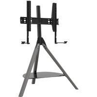 AVF Hoxton TV Floor Stand - With Soundbar Mount Included - Free-standing Tripod TV Unit, Solid Gray Wood Legs, Black Glass Shelf, For TVs 32" to 70"