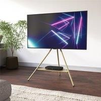 AVF Tiga Tripod TV Stand - Lightweight & Free-Standing 3-Leg Metal Unit with Shelf and Universal VESA Mount for Up to 65" TVs & 40kg (Gold)