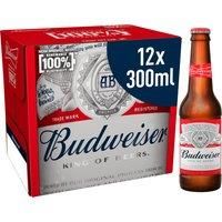 Budweiser Lager Beer Bottles, 12 x 300 ml
