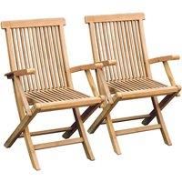 Charles Bentley Pair of Solid Wooden Teak Garden Outdoor Folding Arm Chairs